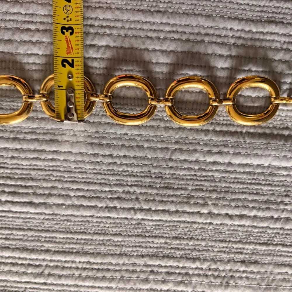 Vintage Women's Gold Oval Link Chain Belt Statement High Shine Metal 30 Inch